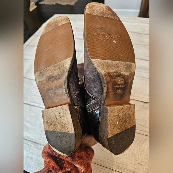 Donald J. Pliner Women 8.5 Brown Gale Knee-High Gator Suede Leather Riding Boots - Picture 9 of 12